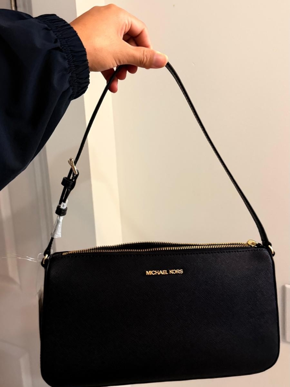 Michael Kors Black Saffiano Leather Shoulder Bag with Gold Hardware